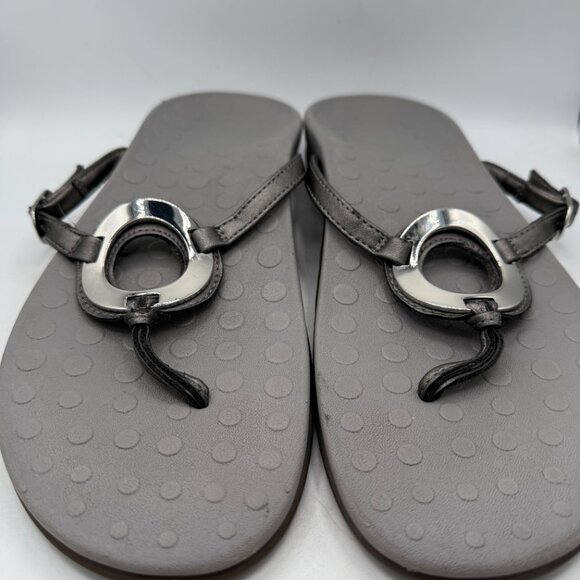 Vionic Orthaheel Yolanda Sandals Women’s 11 Gray Metallic Thong Flip Flop - Picture 2 of 10
